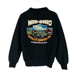 Harley Davidson Vintage 1/4 Zip Mens Pullover Sweater MID.OHIO Size Medium Black